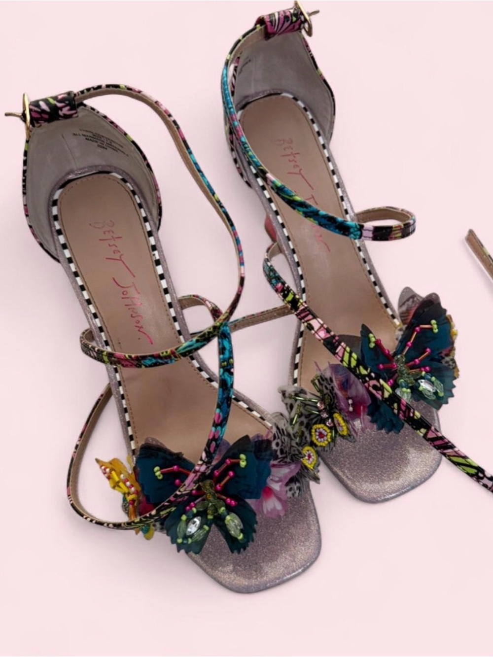 Betsey Johnson Multicolor Floral Embellished Strappy Heels